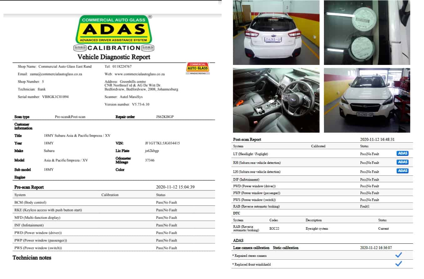 ADAS Vehicle Diagnostic Report 